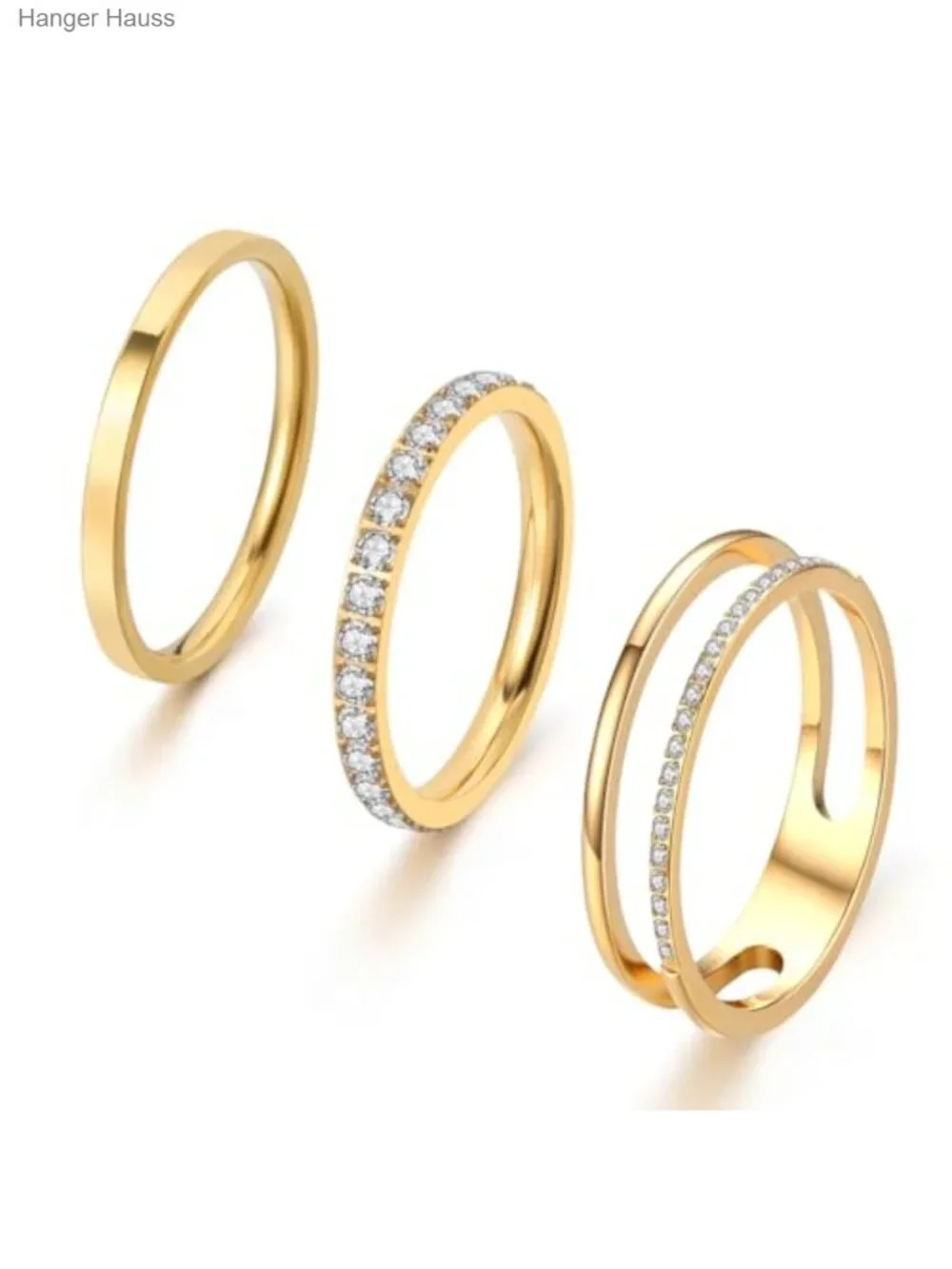 18K Gold Filled Stackable Rings for Women, Cubic Zirconia 3 Ring Set, Eternity